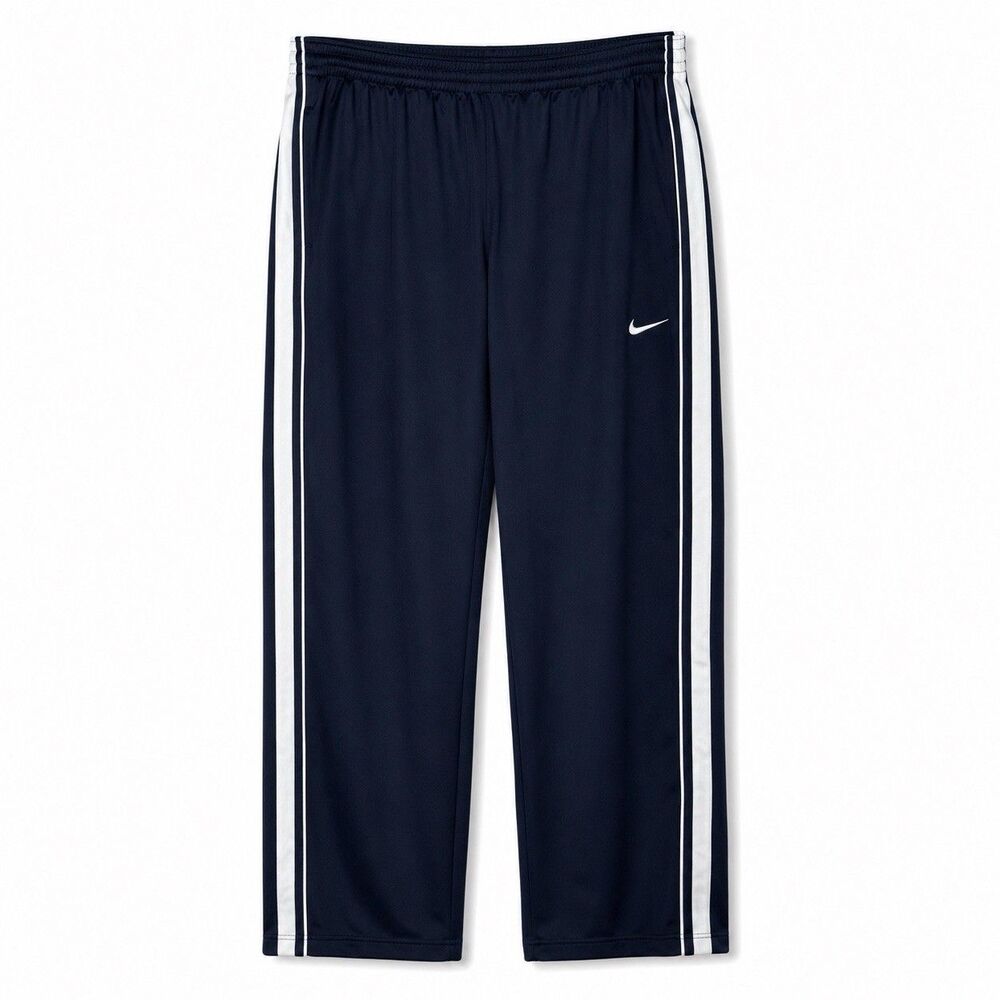 Nike Track Pants Large Navy Blue Wide Leg Athletic Pants Swoosh Y2K Athleisure